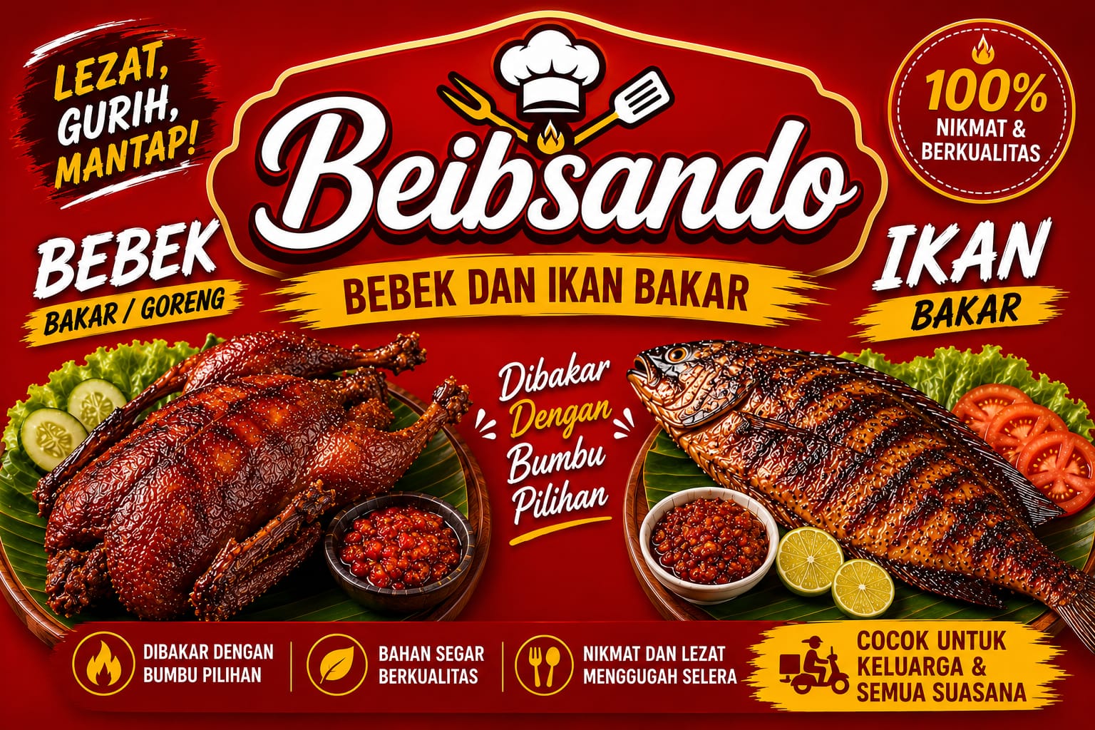 Bebek bakar dan ikan bakar Beibsando